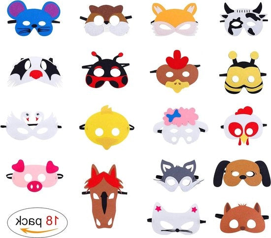 Maschere per animali da fattoria per bambini - Con corda elastica - Halloween Natale compleanno - Allestimenti da palco feste tematiche - Set da 18 pezzi