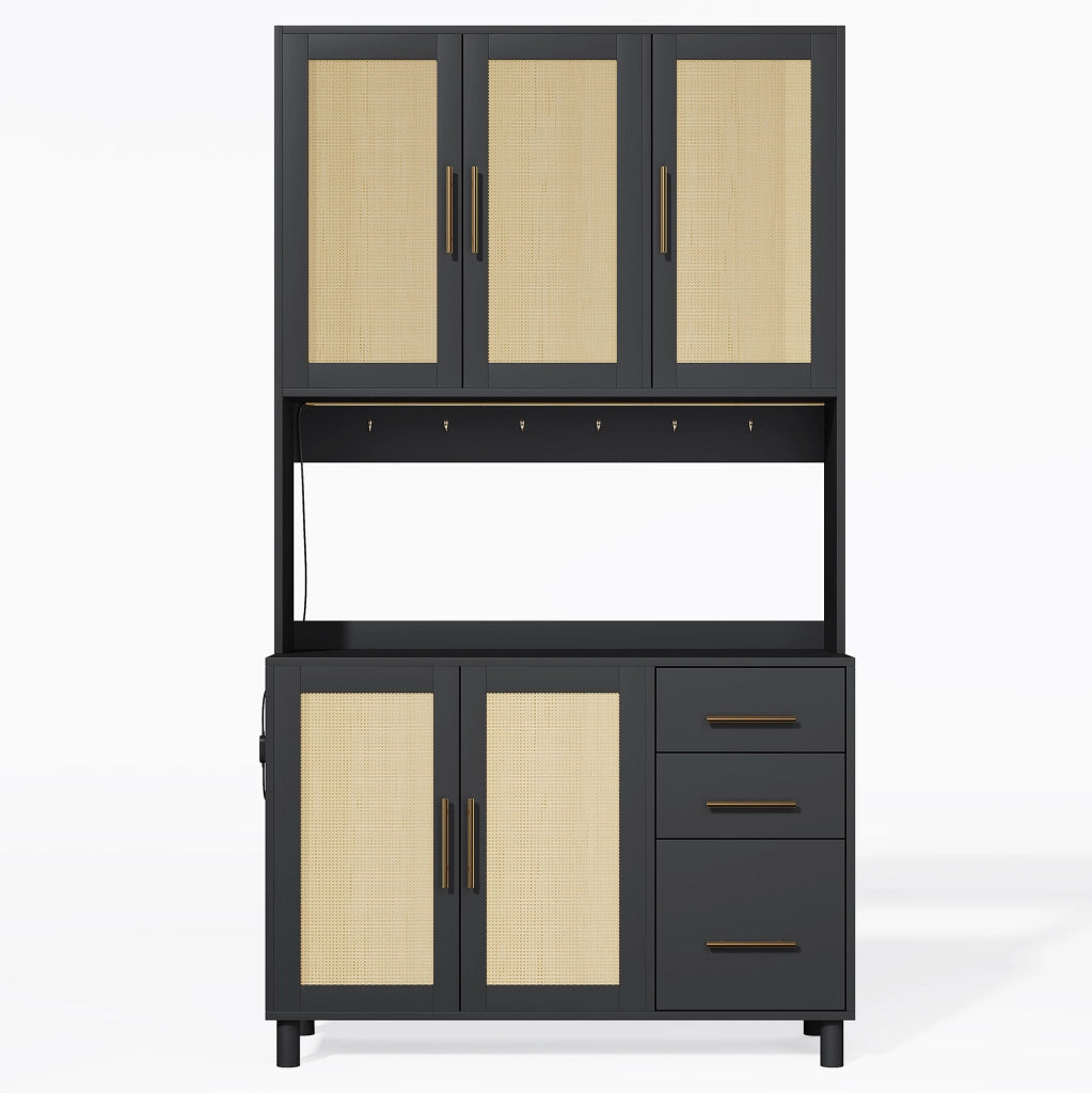 Credenza da cucina 183 cm con illuminazione LED multicolore, prese USB, ripiani regolabili e 3 cassetti