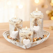 Set di 3 sostegni per candela in legno con piatto di servizio: imballaggio completo per decorazione di tavola e matrimonio, regalo per mamma, decorazione romantica per la casa, forma a cuore