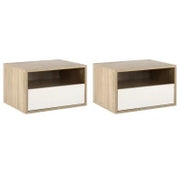 Set 2 Comodini Sospesi con Cassetto e Ripiano 45x35x27.5cm - Bianco e Color Legno