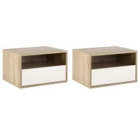 Set 2 Comodini Sospesi con Cassetto e Ripiano 45x35x27.5cm - Bianco e Color Legno