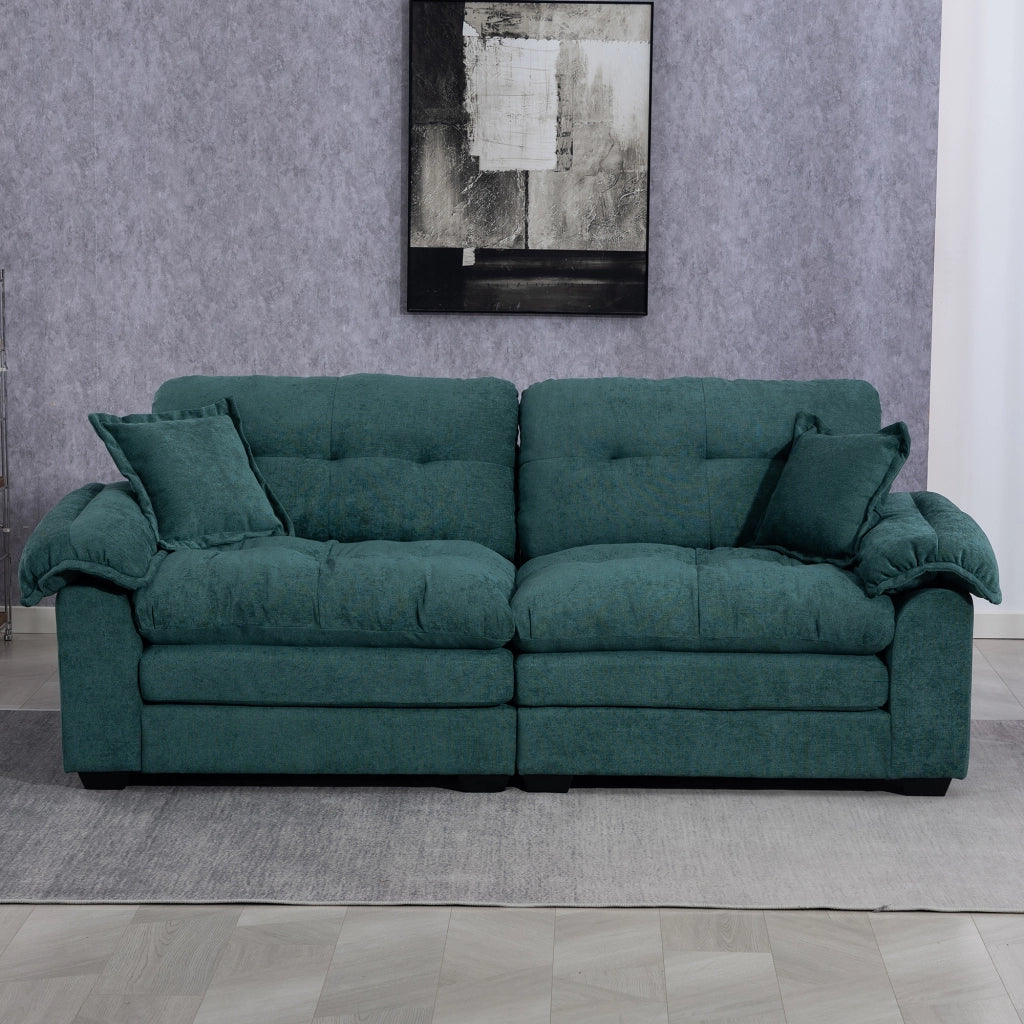 Divano dritto a 2 posti con seduta profonda e cuscino a doppio strato in ciniglia verde 214 × 89 × 93 cm