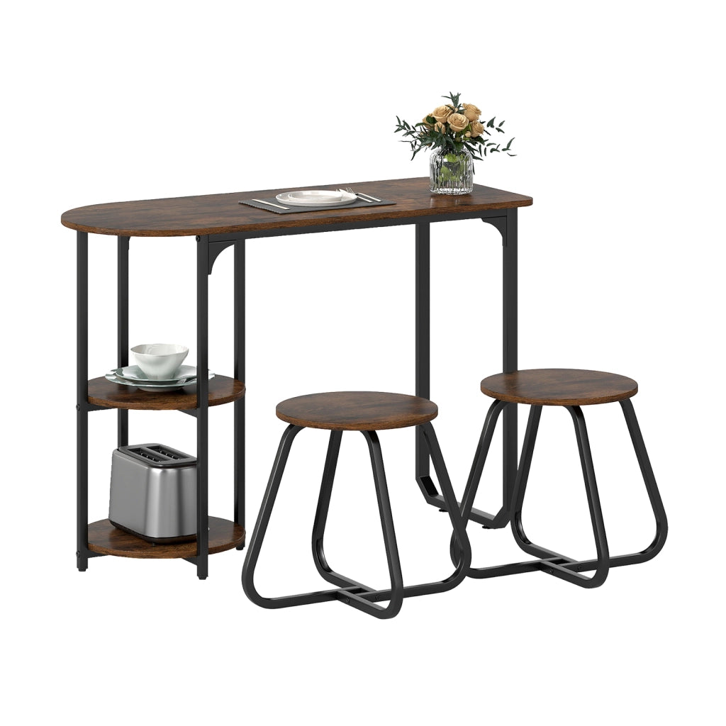 Tavolo e sedie-Set pranzo industriale 3 pz tavolo cucina legno 2 sgabelli ripiani portaoggetti-Set salvaspazio appartamenti cucina soggiorno mobili