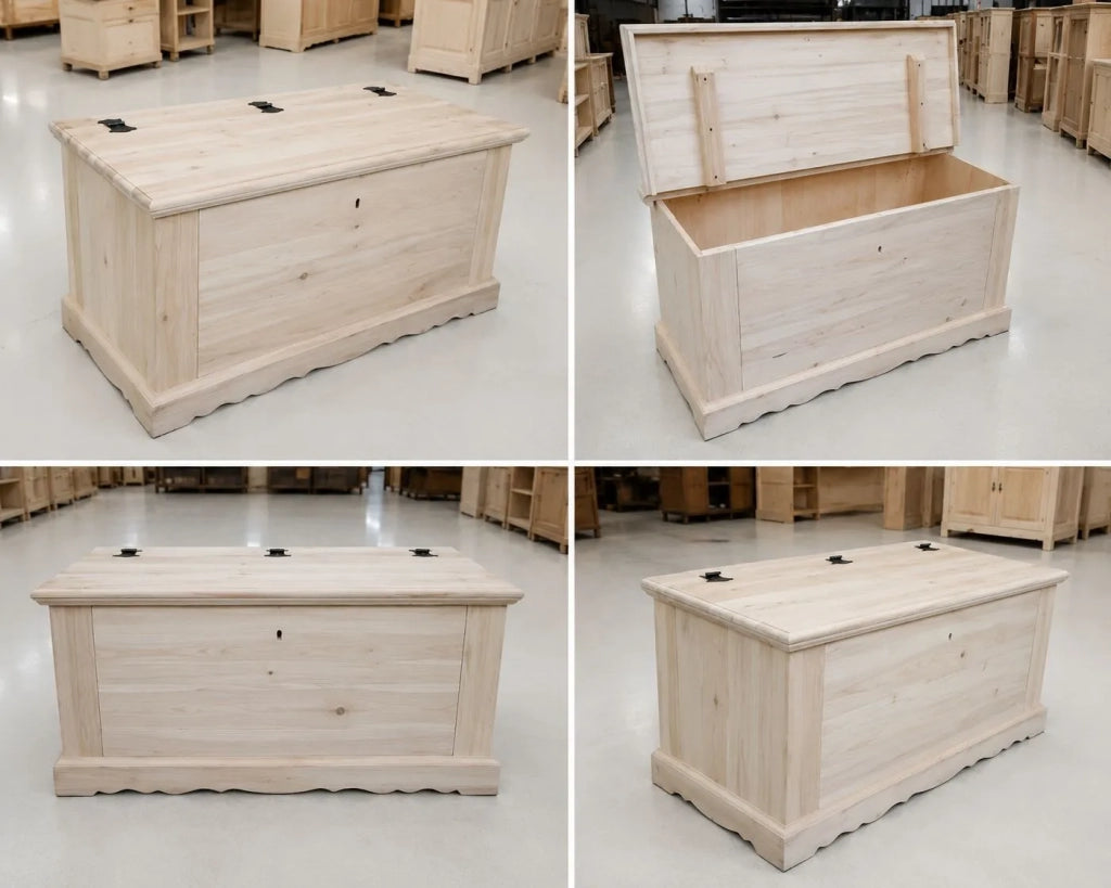 Cassapanca doppia apertura classica in legno grezza l.100 p.43 h.50 (716) - Mobili 2G