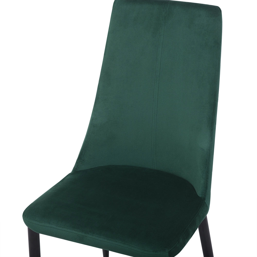 Set di 2 sedie da pranzo con sedile imbottito in velluto verde e metallo nero con schienale alto
