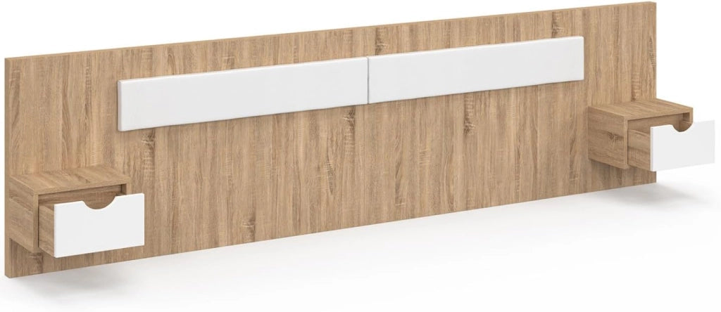 Testata sospesa SANTA con comodini per letti da 140, 160 e 180 cm in legno e bianco
