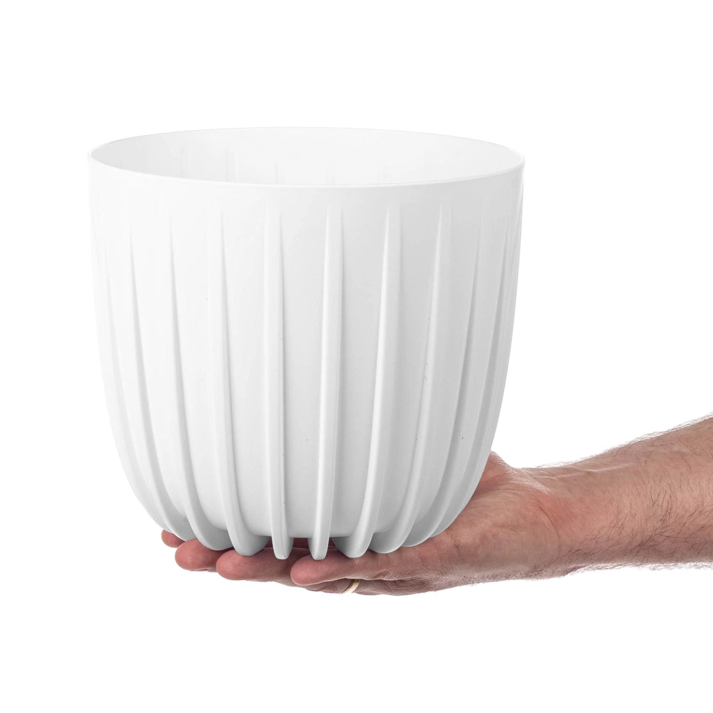 KADAX Vaso da fiori, coprivaso rotondo in plastica, 20 cm, supporto per fiori bianco