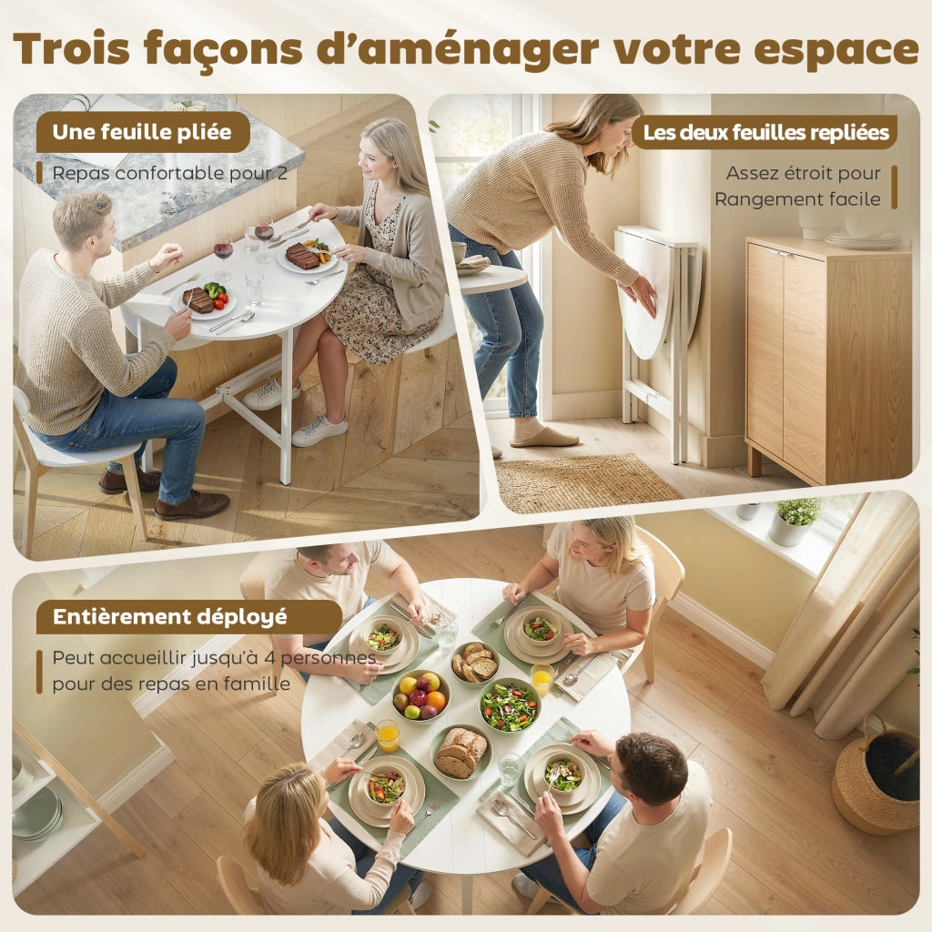 Tavolo da pranzo pieghevole rotondo ¨C zephmum ¨C bianco 80 cm 4 persone