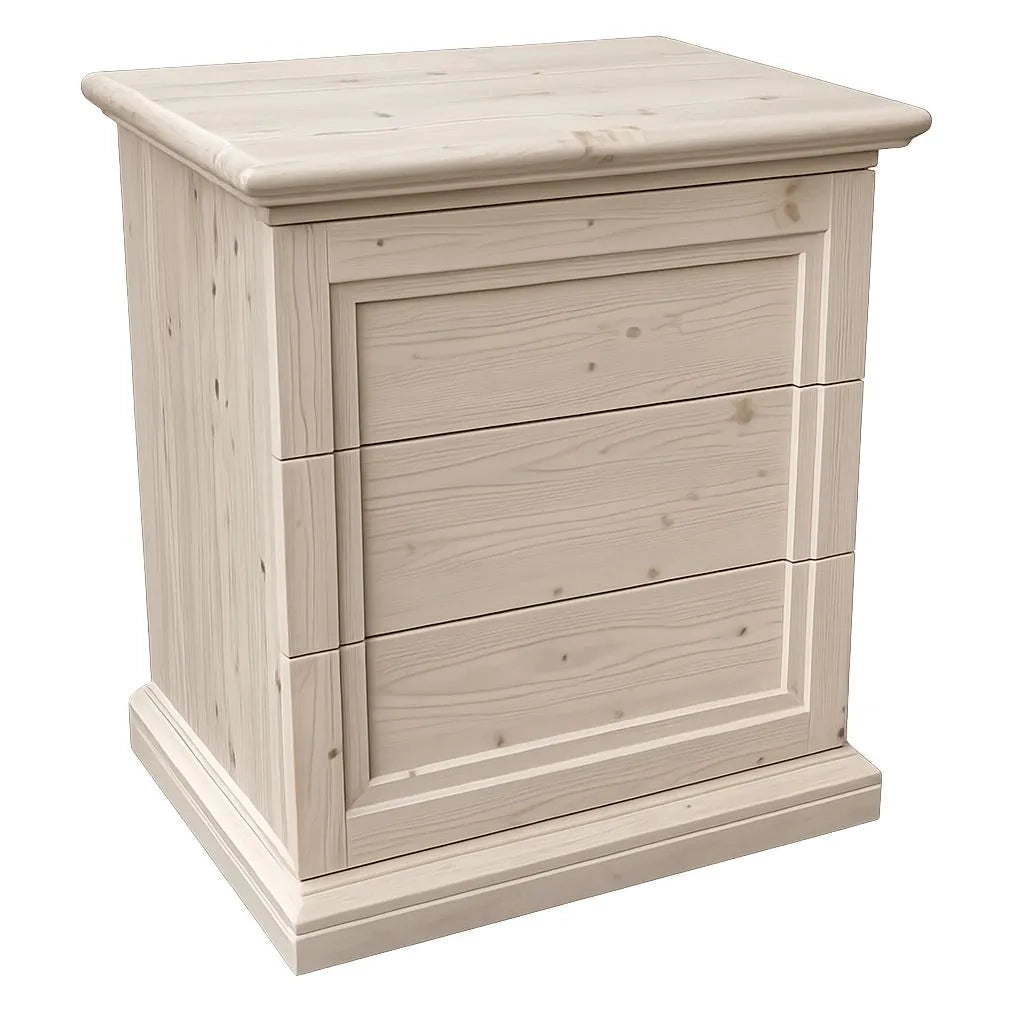 Comodino classico 3 cassetti legno massello abete grezzo 55x39x64 (3359) - Mobili 2G