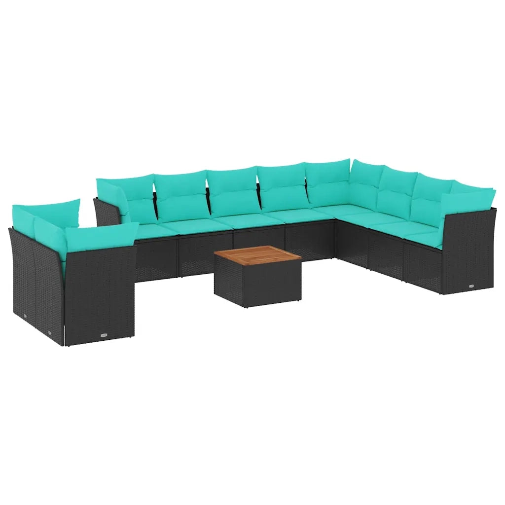 Set Divani da Giardino 11 pz con Cuscini in Polyrattan Nero 3256050