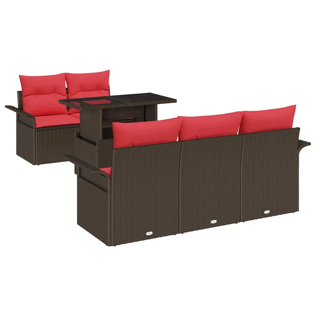 Set Divano da Giardino 6 pcs Marrone Rattan in Polipropilene