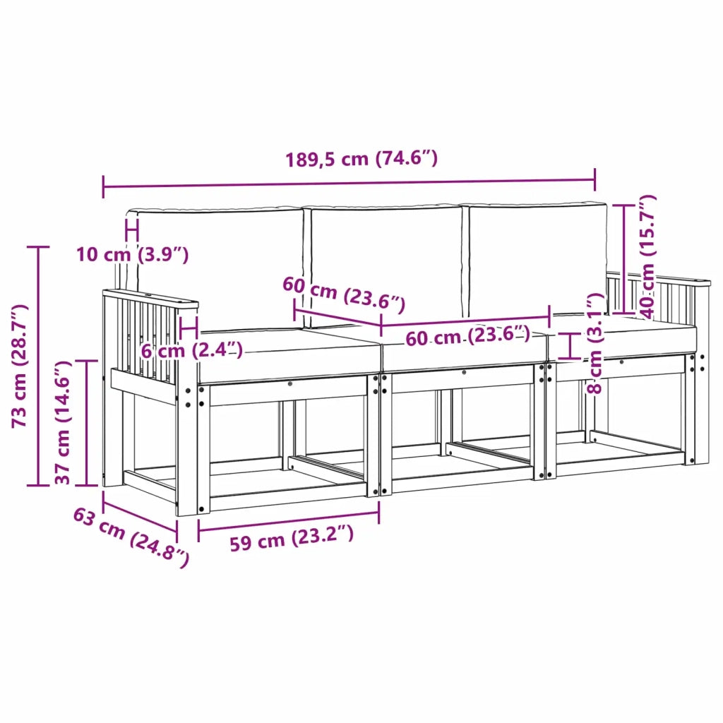 Set di divani da esterno 3 pz 3387169