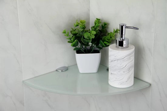 250 mm pannello di vetro resistente, 6 mm spesso, per bagno, camera da letto, cucina, con grandi supporti cromati (bianchi)