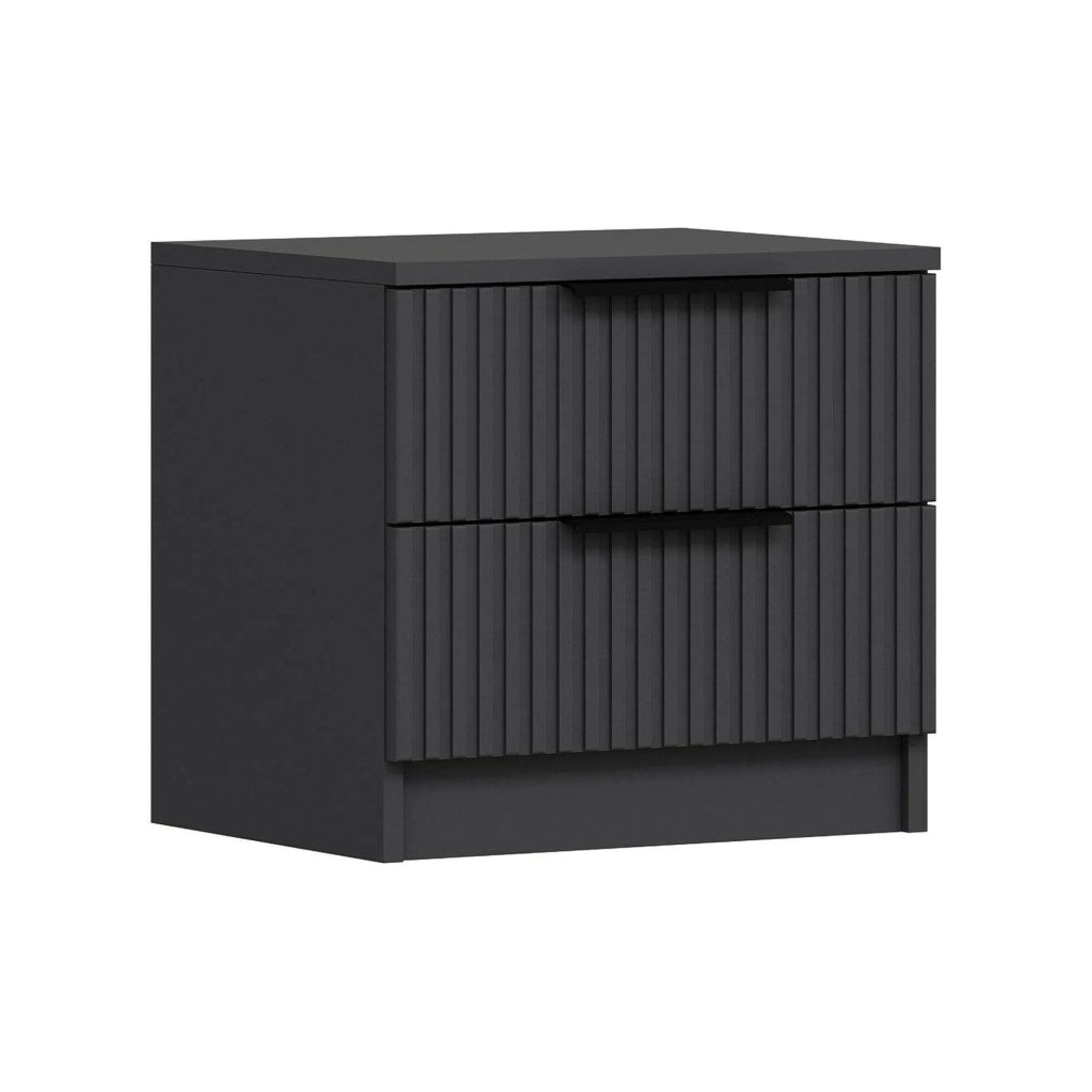 Meranti, Comodino 2 Cassetti, 50x40x47h cm Nero Antracite