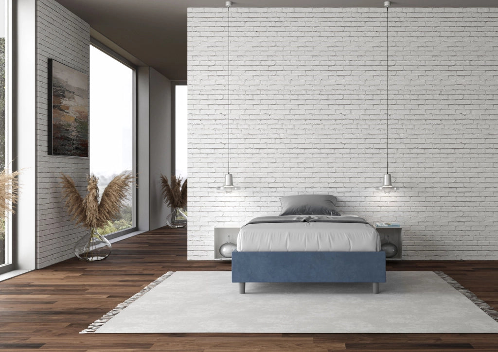 BS COM Letto una piazza e mezza senza rete imbottito 120x200 microfibra blu