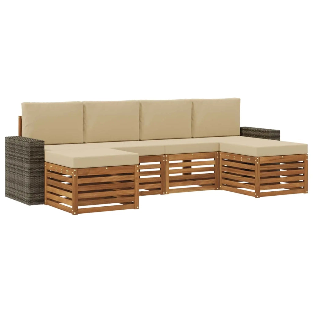 Set divani 6 pcs Naturale e Beige Legno di Acacia Massello