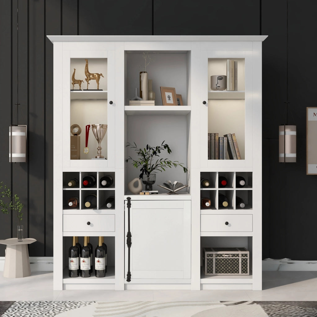 Vetrina LED 143x45，5x170 cm in MDF bianco con vani e USB