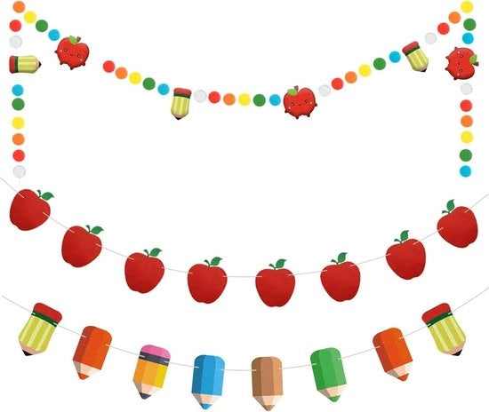 Set di bandiere Vilten da 3 pezzi per decorazione della classe e celebrazione del ritorno a scuola con tema mela