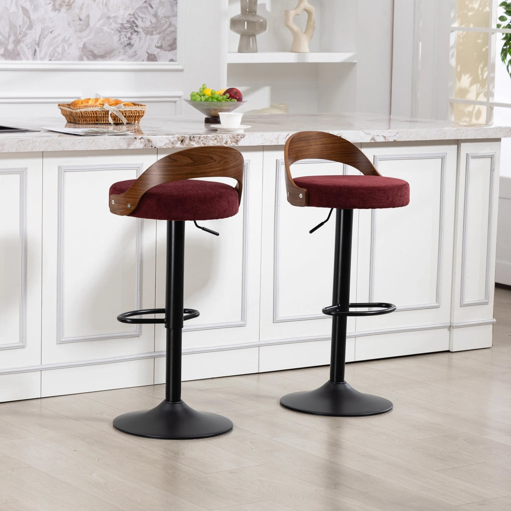 Set 2 sgabelli bar girevoli regolabili in lino rosso vino