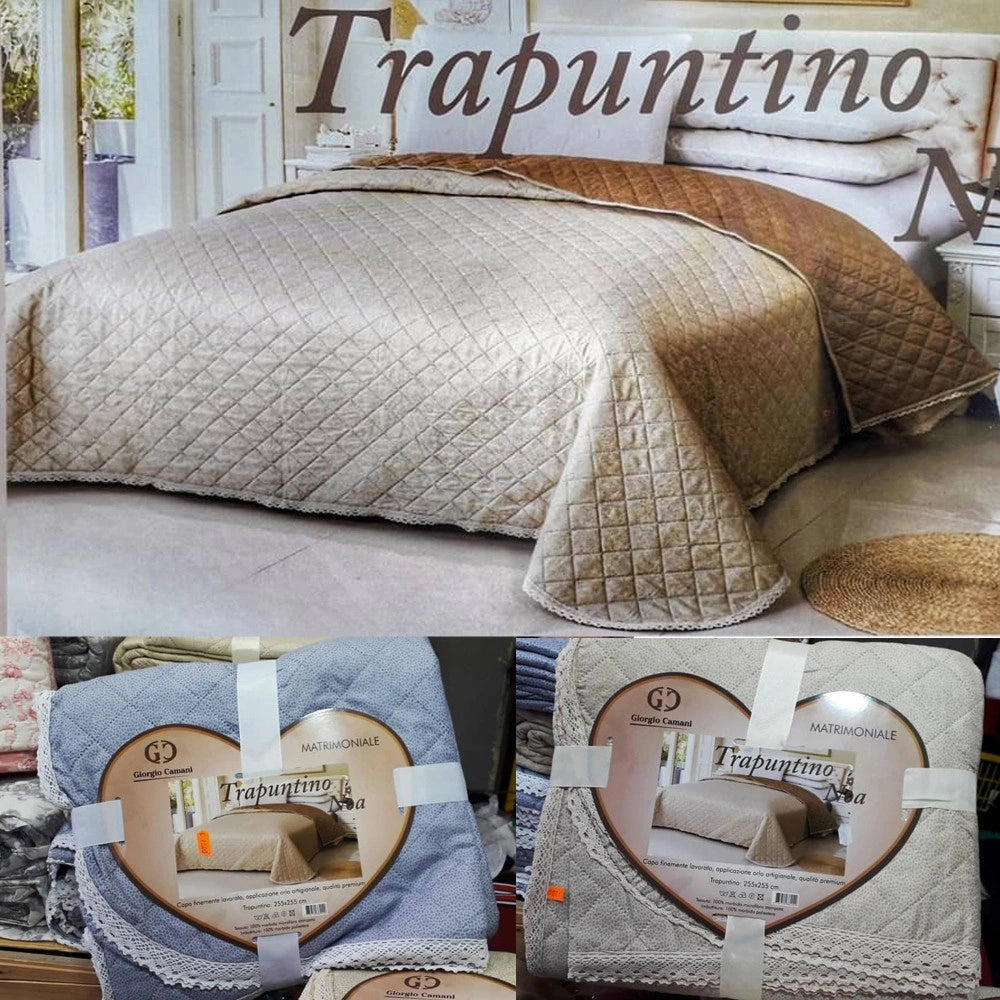 Trade Shop - Trapuntino Matrimoniale 255x255cm Con Bordi Merlettati Colore E Fantasia Casuale -
