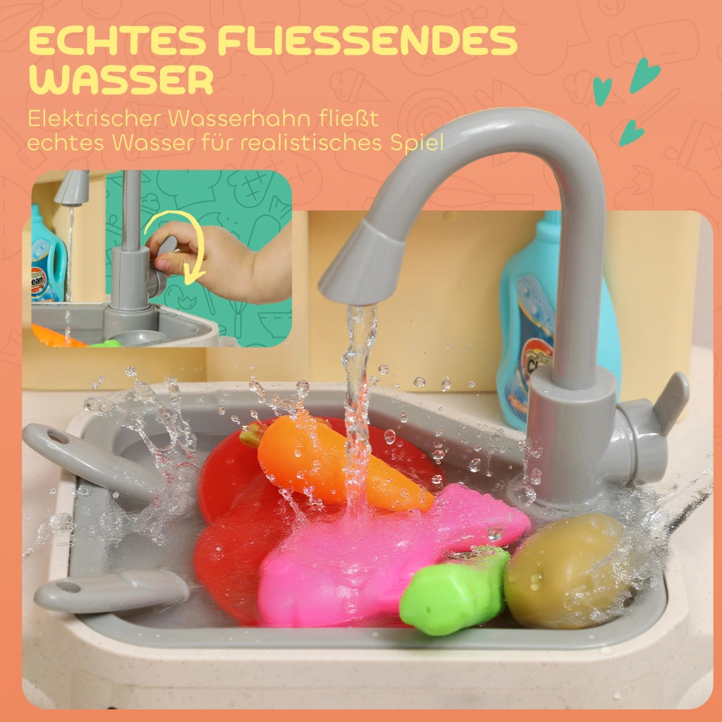 Cucina giocattolo per bambini con acqua corrente e accessori ¨C zephmum ¨C 85 pezzi, rubinetto elettrico, luci e suoni