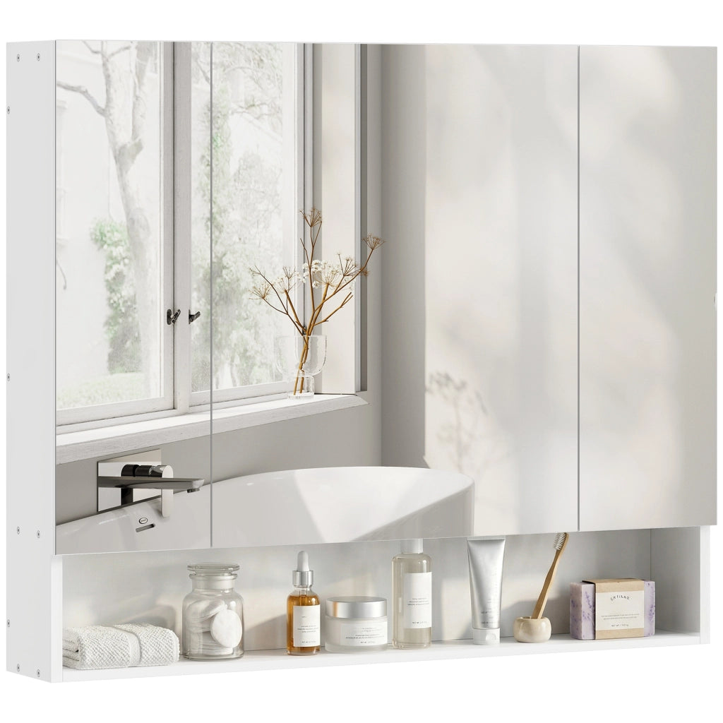 Specchiera Bagno con Armadietto 3 Ante ¨C Zephmum ¨C 90x15x75 cm, Bianco
