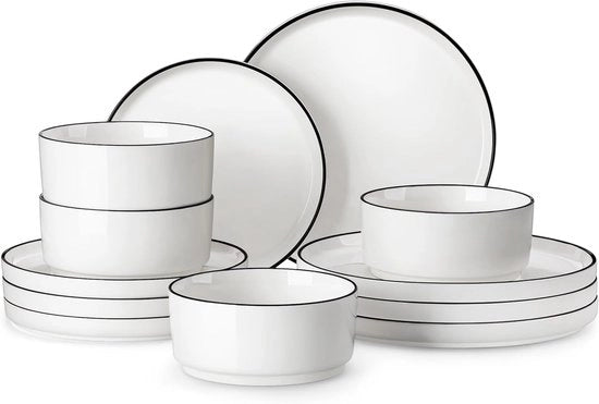Set da tavola in porcellana per 4 persone - 12 pezzi con piatti, piatti da dessert e contenitori per snack