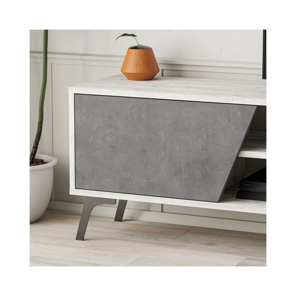 Mobile porta Tv Fiona 180X35,6X48 con mensola a parete colore bianco vintage cemento