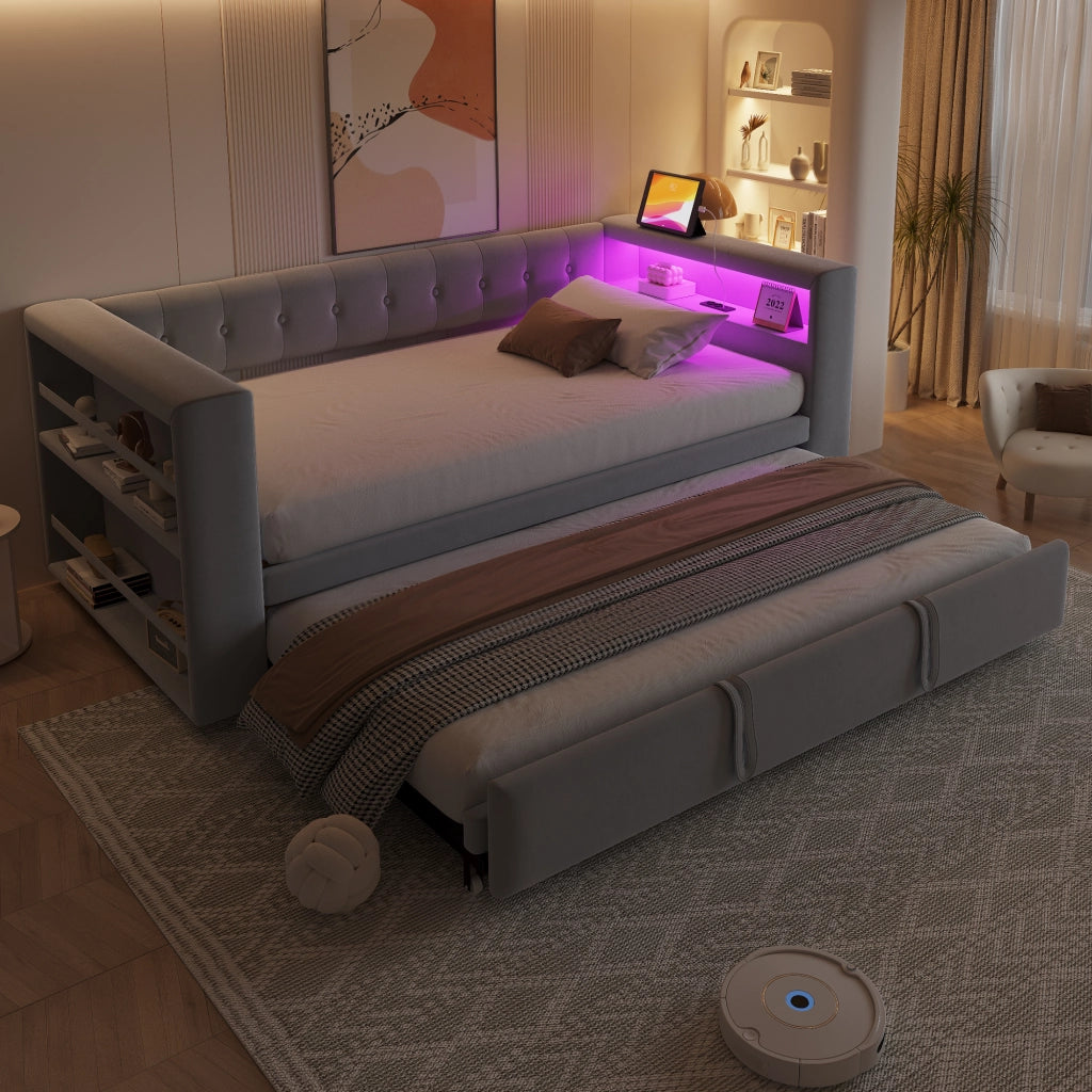 Letto con divano letto integrato flanella grigio chiaro 180x190 cm