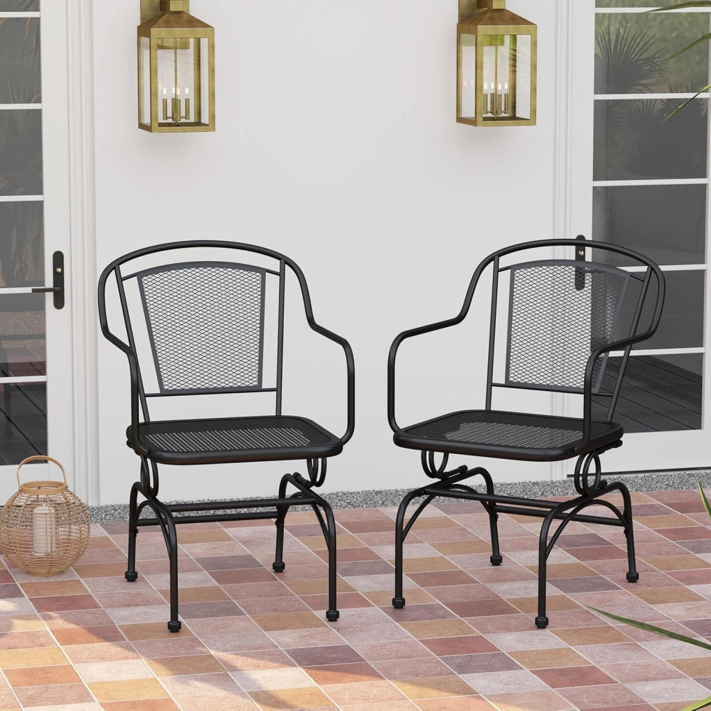 Set di 2 sedie da giardino, sedia da esterno, angolo di inclinazione di 15°, sedie a dondolo con gambe regolabili, carico di 102 kg, per terrazza, balcone, cortile, feste, nero