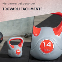 Kettlebell per Allenamento 14 Kg Base Piatta e Impugnatura per Stacchi in PU e Sabbia Rosso