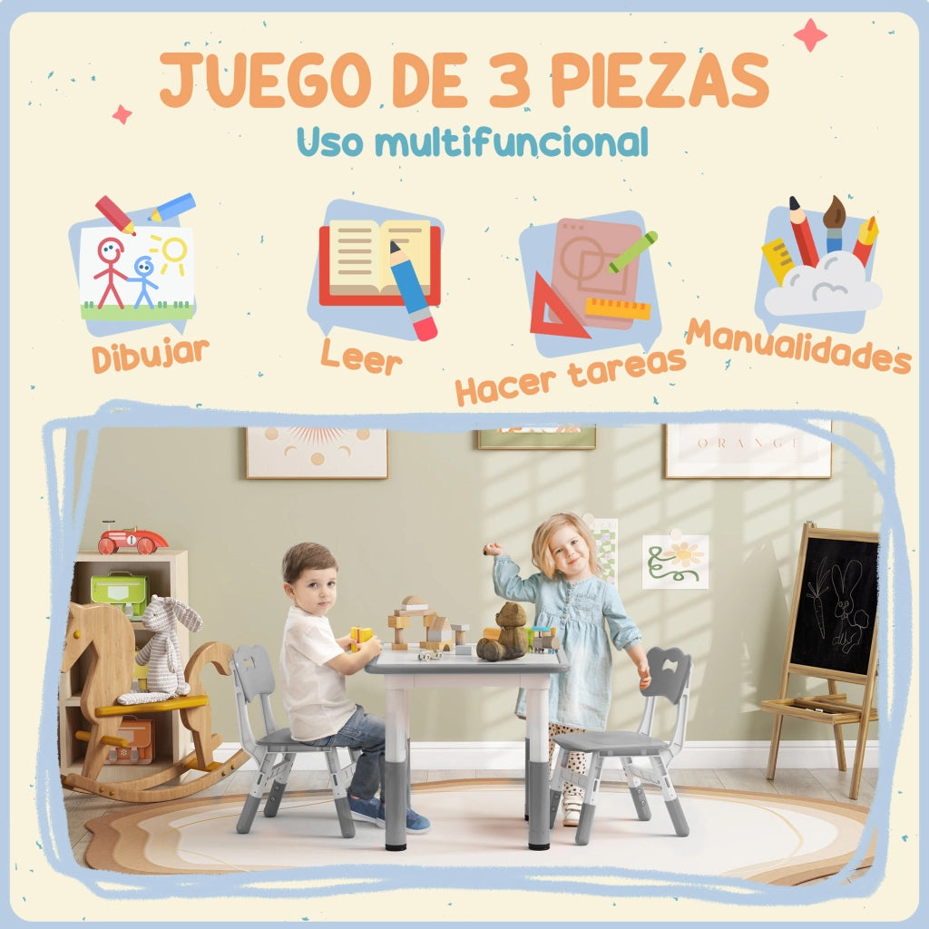 Tavolo e 2 Sedie per Bambini Regolabili in Altezza ¨C zephmum ¨C Legno e Metallo