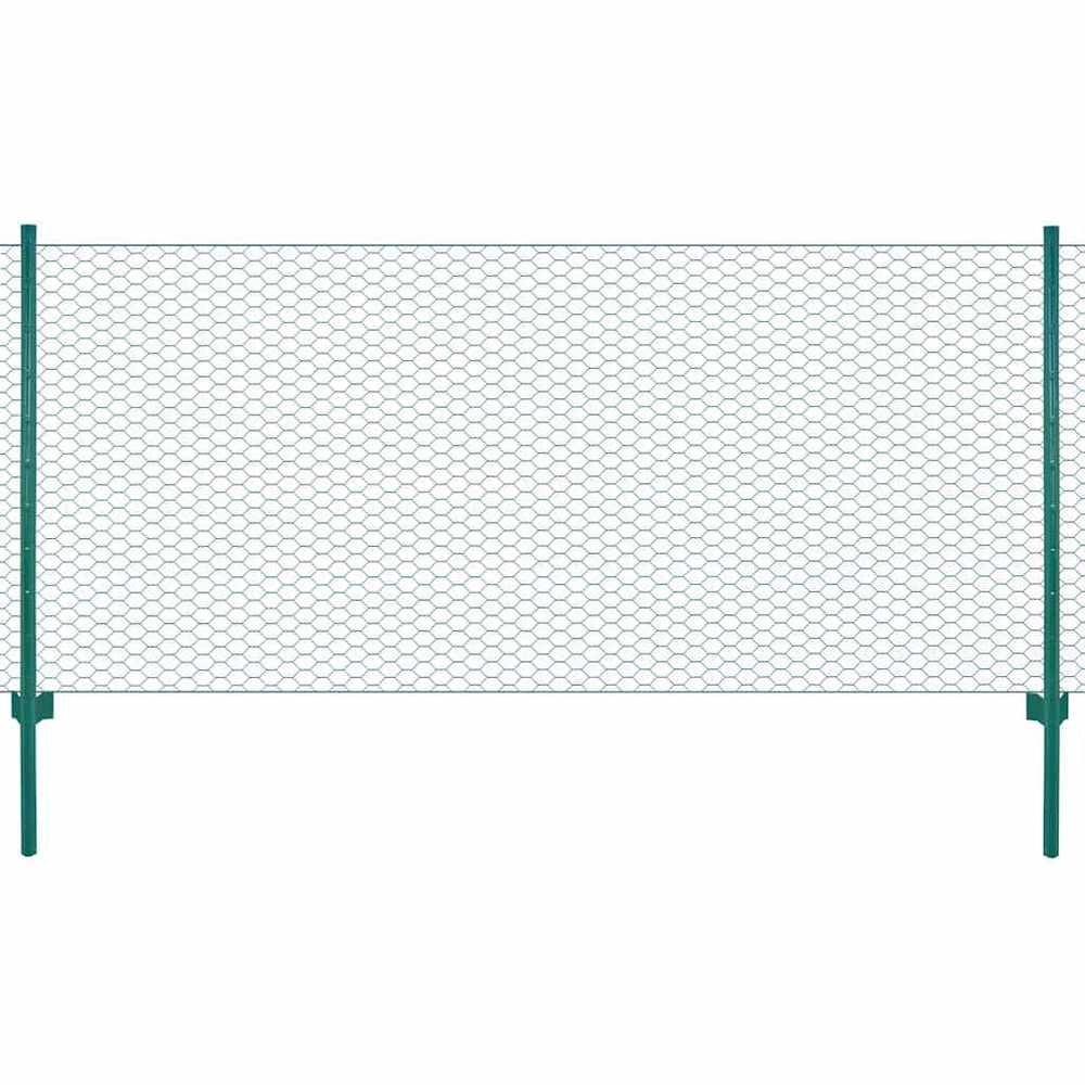Wire Mesh Fence With Posts, Steel, 25 X 0.75 M, Green