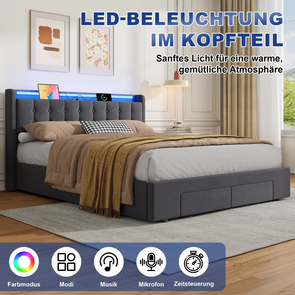 Letto contenitore 160x200 cm, colore grigio