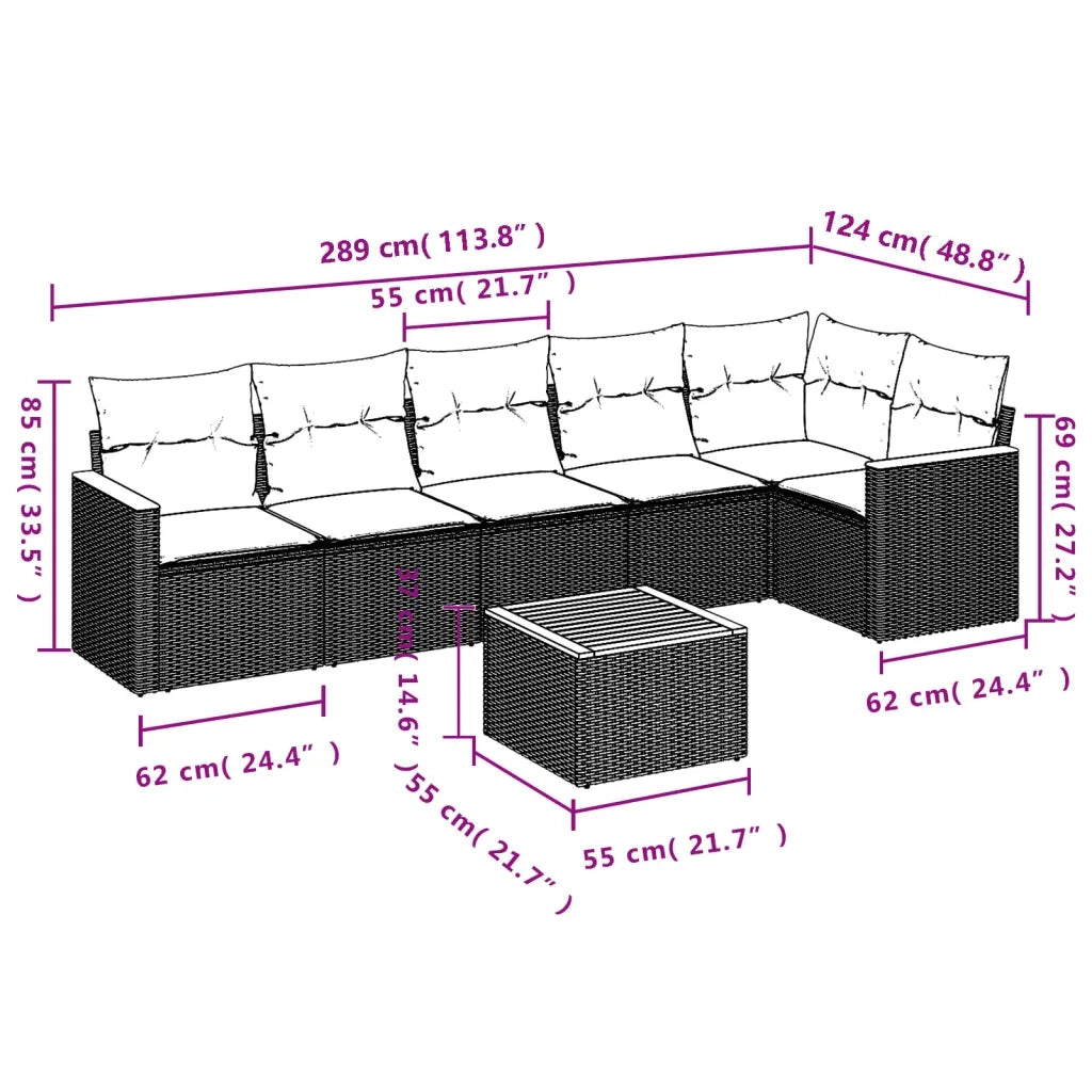 Set Divano da Giardino 7 pz con Cuscini Beige Misto Polyrattan 3225996