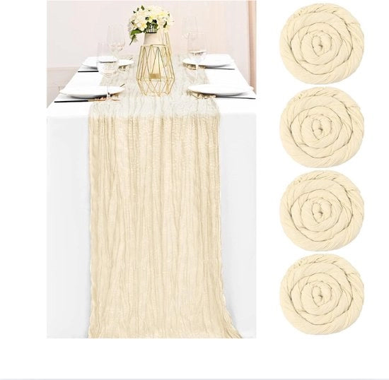 Tela da tavolo, 90 x 400 cm, tovagliolo da tavola in stoffa di lana per matrimonio, festa, vacanza, decorazione, decorazione da tavola (chiara crema)
