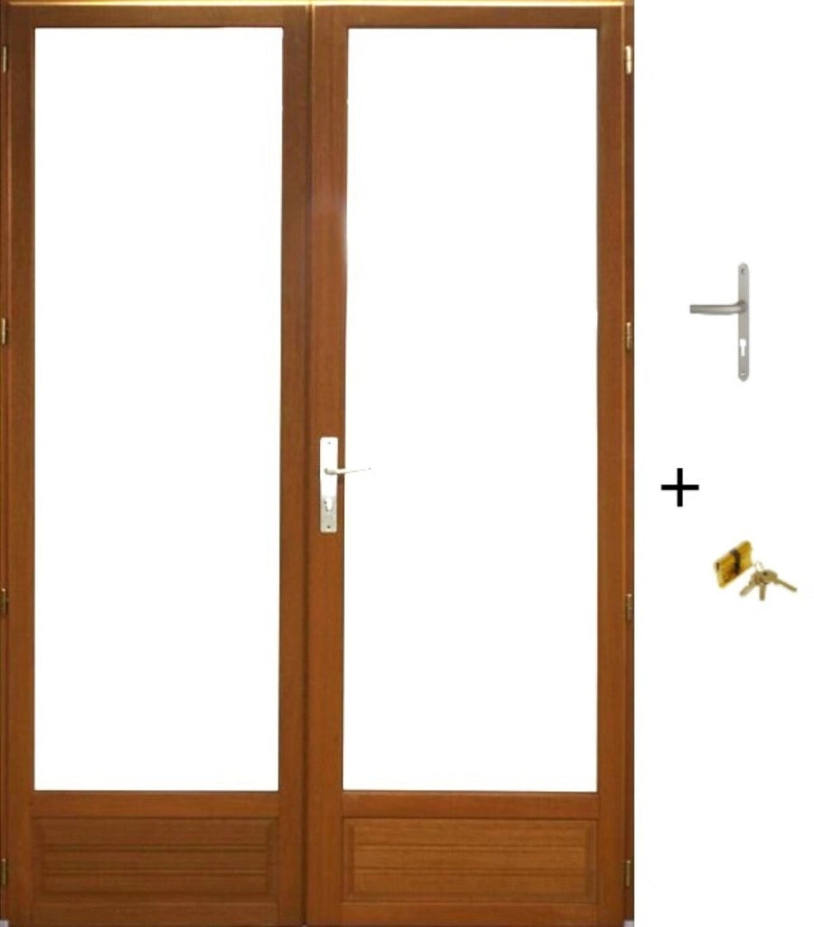 Porta-finestra a 2 pannelli in legno Altezza 225 X Larghezza 120 (dimensioni della tabella)+ maniglia e barilotto senza maniglia