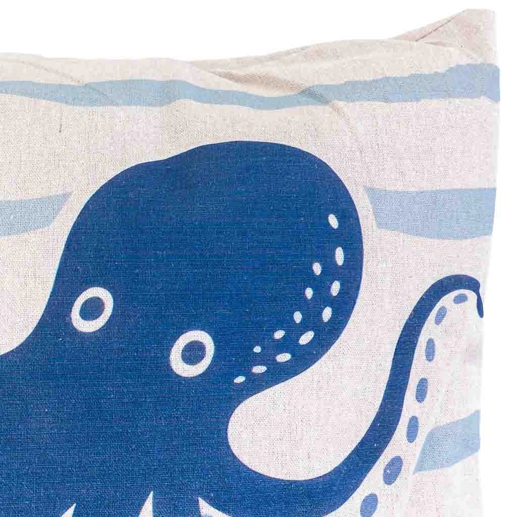 Cuscino in cotone con polpo blu, 40x40x15h cm