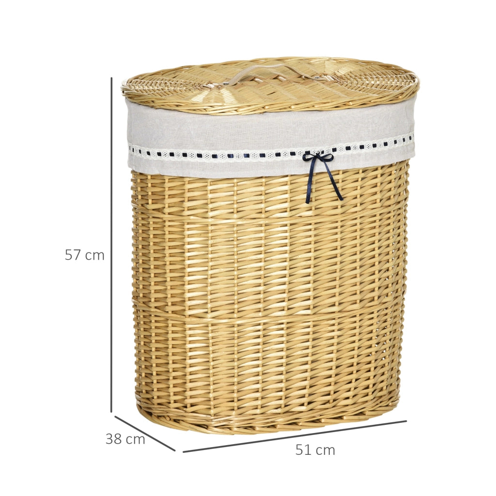 Cesto portabiancheria con coperchio in rattan naturale 100 L 51x38x57 cm