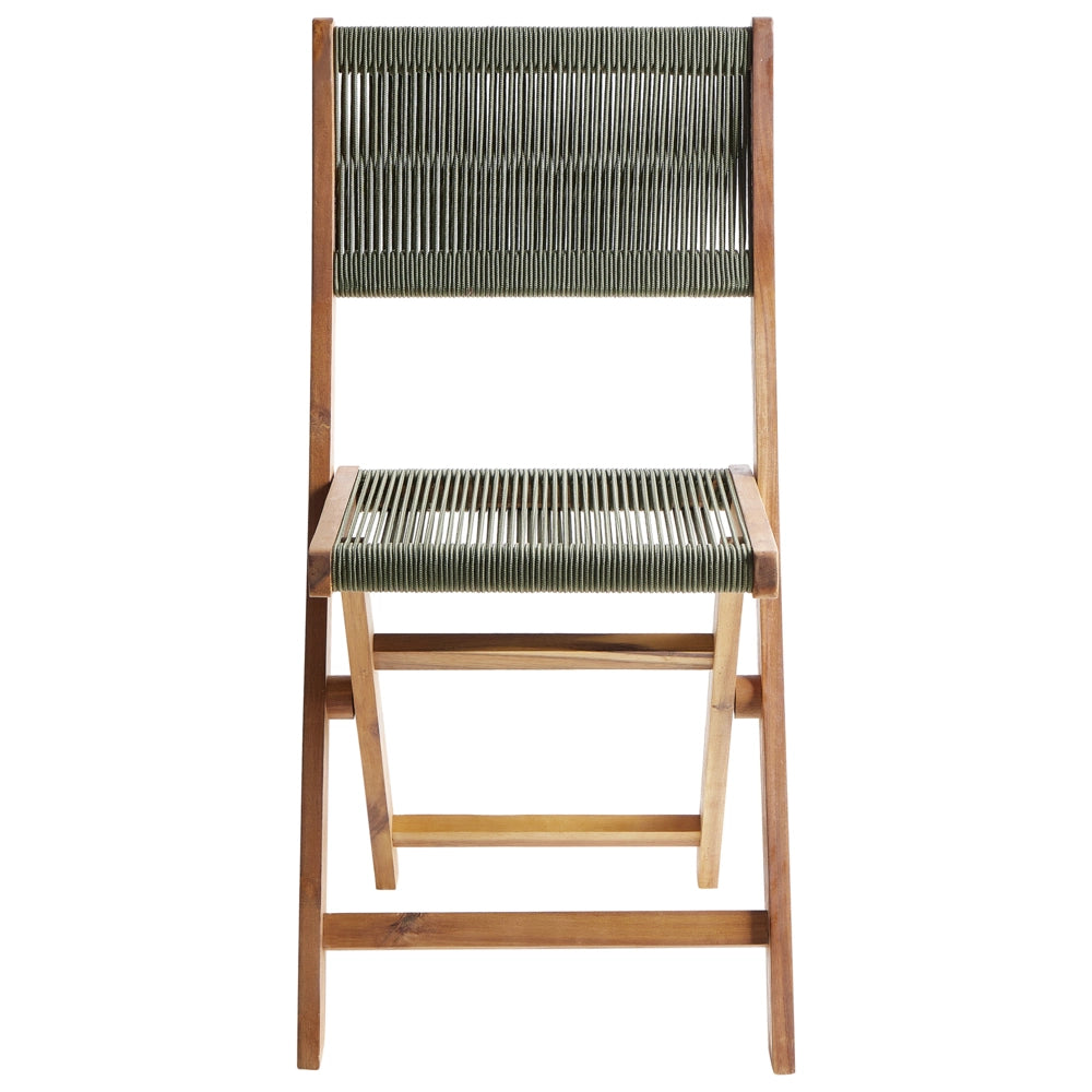 Set di 2 sedie da giardino pieghevoli in legno di acacia con schienale in corda verde stile classico tradizionale