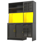 Colonna da cucina con ante in vetro; cassetti e illuminazione LED; vani aperti; per cucina; 130 × 45 × 180 cm