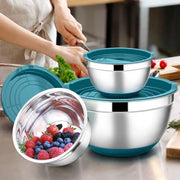 Set di 3 contenitori in acciaio inossidabile, contenitore con coperchio ermetico e fondo antiscivolo, set di contenitori per cucina/preparazione, lavastoviglie resistente, 4,6 l/2,8 l/1,2 l (blu)