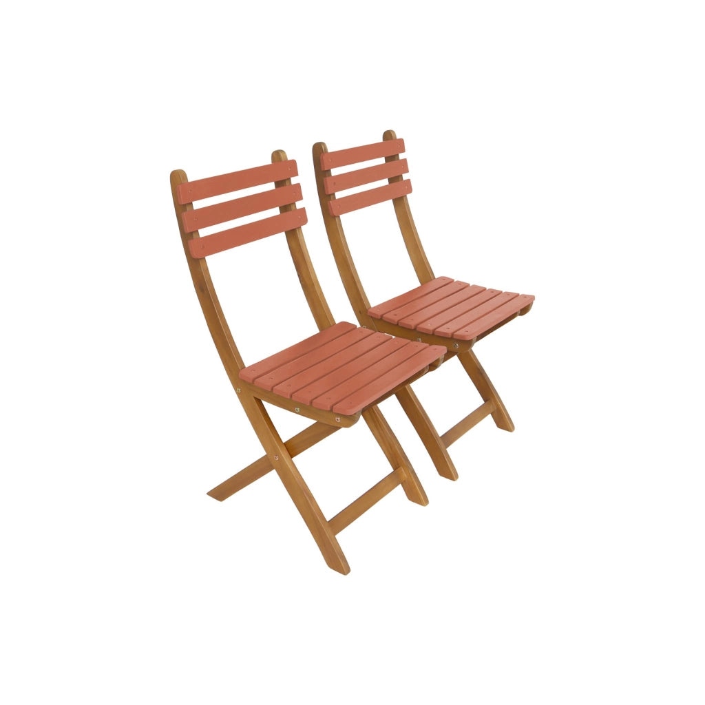 Set tavolo da giardino in legno di acacia con 2 sedie pieghevoli,