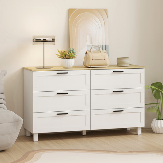 Cassettiera 6 Cassetti Moderna 120x38x71 cm in Legno di Pino e MDF Bianco e color Legno