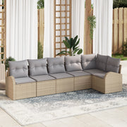 Set divano da giardino 6 pezzi con cuscini Beige Polyrattan