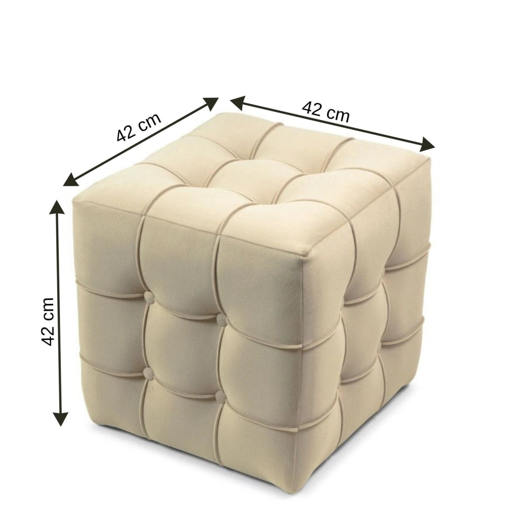 Pouf in velluto "Lizbon" - 42 x 42 x 42 cm - Crema