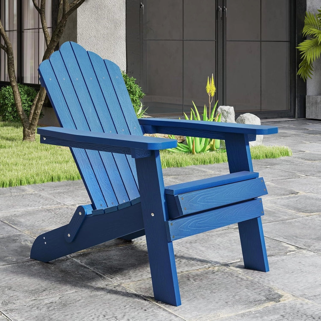 Adirondack - Sedia pieghevole, sedia da giardino con schienale inclinato e braccioli larghi, poltrona ergonomica con carico di 180 kg, seduta esterna per balcone, terrazza (blu)