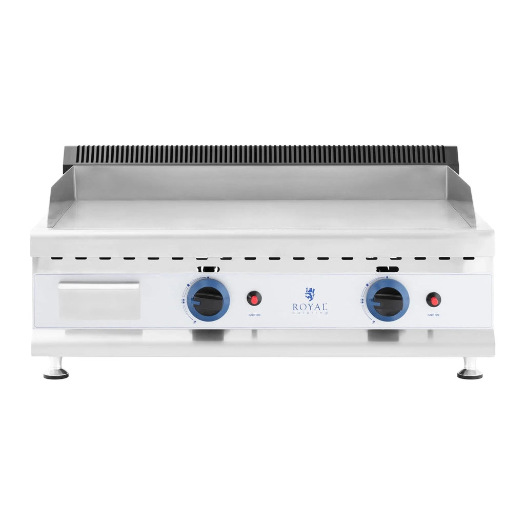 Plancha professionale in acciaio inox a gas naturale 75 cm 2 zone cottura 2 x 3 100 watt (piastra 74,5 x 40 cm, 20 mbar, gas naturale, 50 - 300 °c, liscia, evacua il grasso) 14_0004036