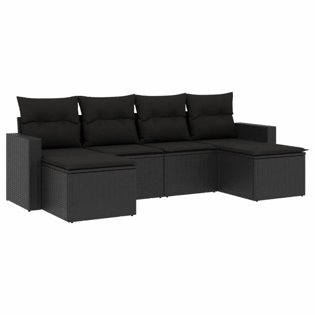 Set Divano da Giardino 6 pz con Cuscini Nero in Polyrattan 3251652