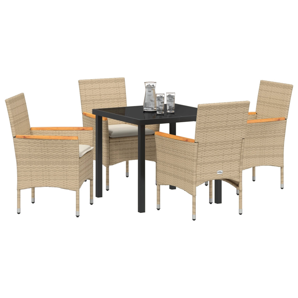 Set da Pranzo da Giardino  con Cuscini Beige in Poly Rattan